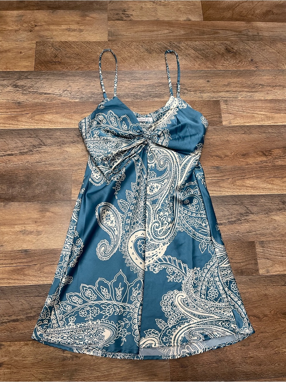 Teal Paisley Spaghetti Strap Dress